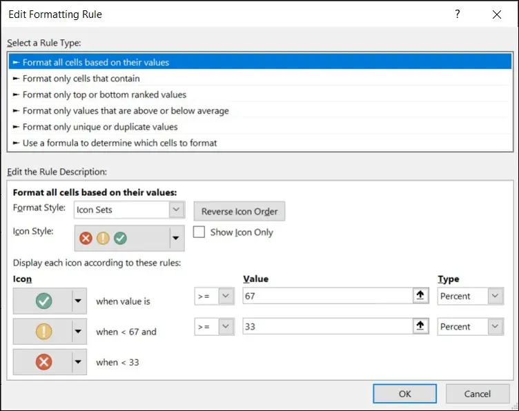 Conditional Formatting: Edit Formatting Rule Window