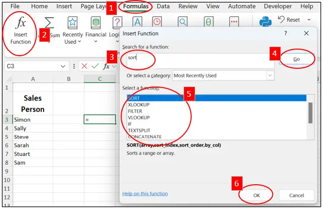 Excel Spreadsheets: SORT & FILTER (with Formulas) tutorial screenshot, step 2
